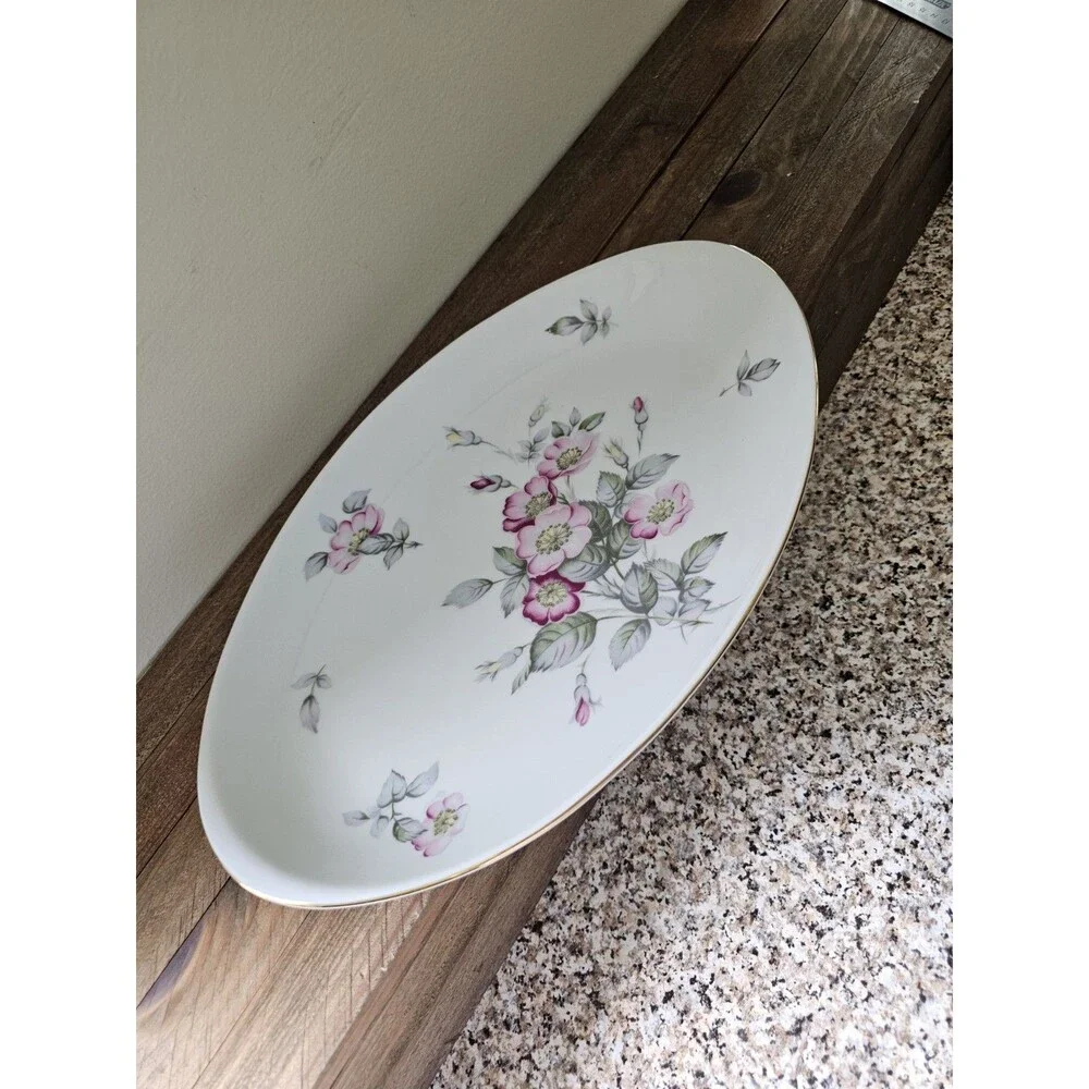 Harvan Fine China Oval Serving Platter Pattern Prim Rose 16 Inches